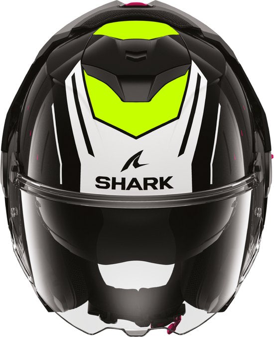 SHARK Oxo Rydger Zwart Wit Yellow KWY Systeemhelm - Maat L - Helm