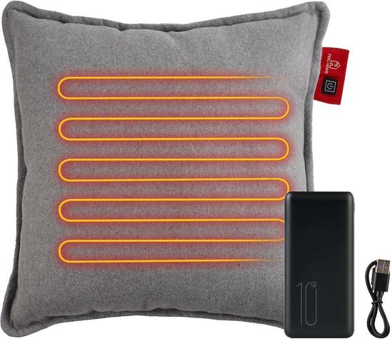 Feel Home - Verwarmend Kussen - Effen Grijs 45x45cm - met 10000mAh Power bank