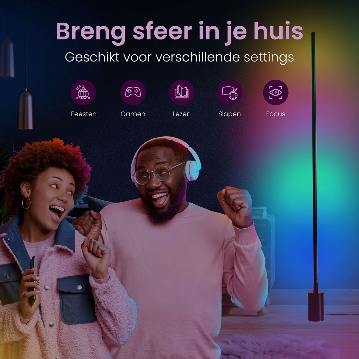 Sensic SL-1 Hoeklamp met Afstandsbediening - RGB & Wit Licht - Smart Vloerlamp - Staande Lamp - App Besturing - Zwart