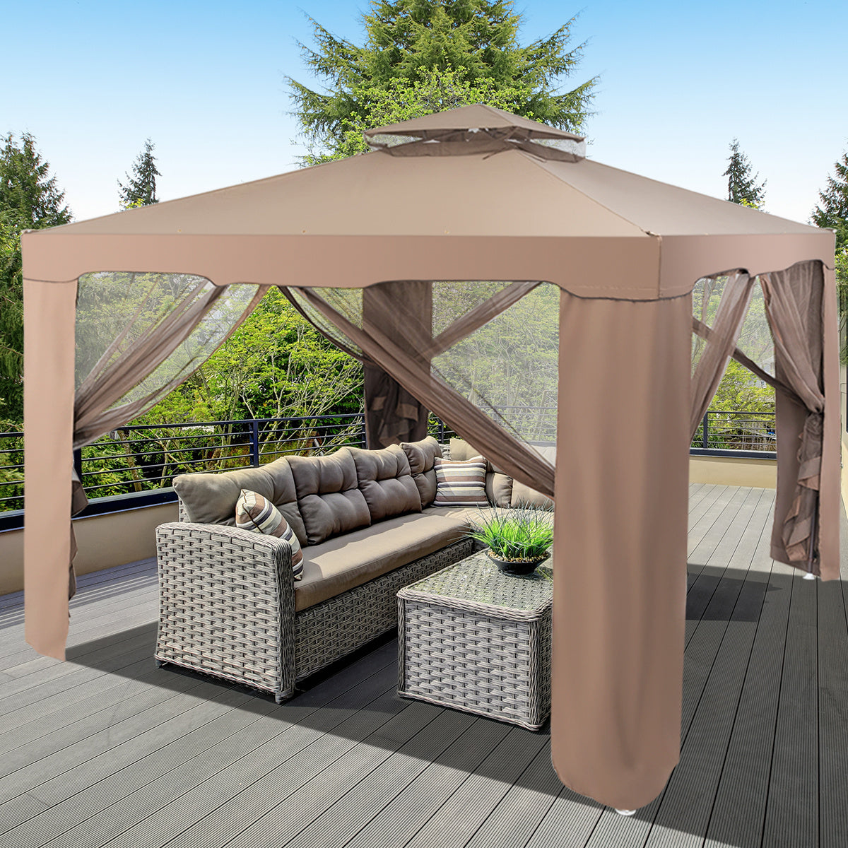 Tuinpaviljoen - Vouwpaviljoen - Paviljoen - Partytent - Gazebo - 3,25x3,25cm - 4 Mesh zijwanden - Cremewit