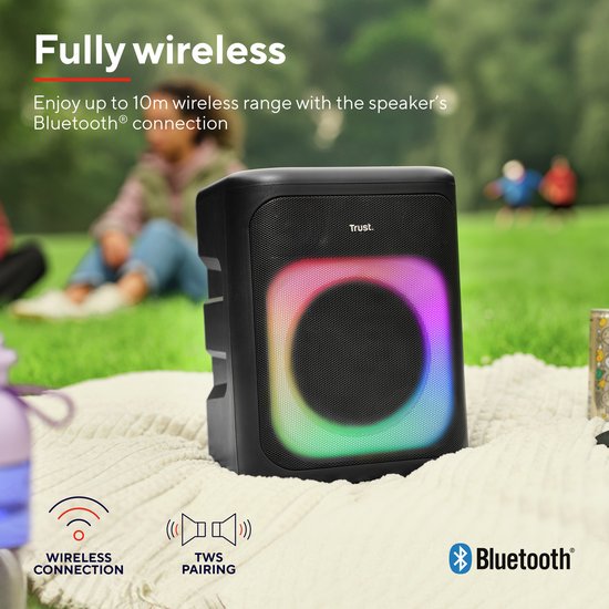 Trust Azura - Bluetooth speaker - Partybox - Draadloos - RGB verlichting - Maximaal 11 uur accu - Zwart
