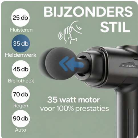 HELDENWERK Active Massagepistool – Zwart – 30 Snelheden – 6 Massagekoppen – Fluisterstil – USB-C Oplaadbaar – LCD Touchscreen – Inclusief Opbergkoffer - Zwart