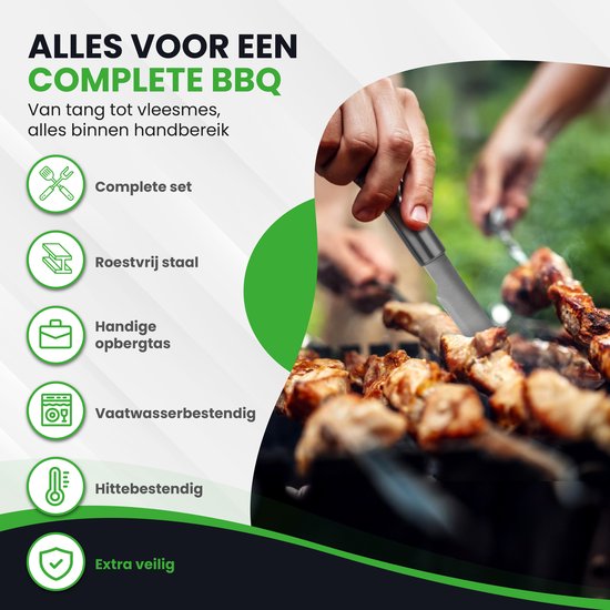 TTD® Premium BBQ Accesoires Set 30-delig - BBQ Gereedschapset RVS - Barbecue Accessoires - BBQ Tang - BBQ Spatel - Met BBQ Handschoenen en Schoonmaak Borstel - Inclusief Opbergtas