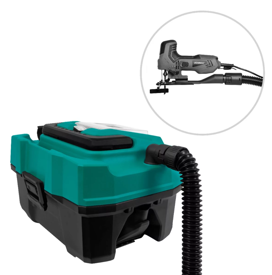VONROC - Compacte alleszuiger 20V – 2.0Ah - Incl. Accessoires, 2 accu’s en snellader - Groen/Zwart