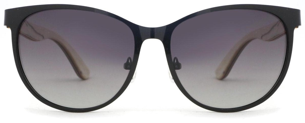 Bluxer® Houten Zonnebril - Unisex Gepolariseerde UV400 Zonnebril - Zwart RVS Frame met Ebony Houtfineer - Grijze Lens - 145 mm x 50 mm