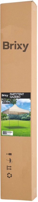 Brixy Partytent - Opvouwbaar - Easy Up - 3x3m - Waterdicht - Paviljoen - Incl. Draagtas - Creme