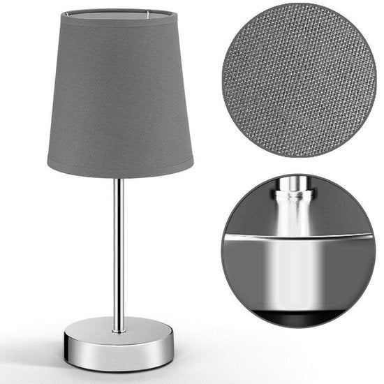 Tafellamp, nachtlamp, grijze kap, metalen voet