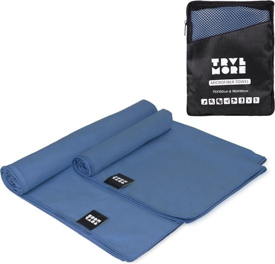 TRVLMORE Microvezel Reishanddoek Set - 2 Stuks - Large (75 x 150 cm) & Extra Large (90 x 180 cm) - Microvezel - Donkerblauw
