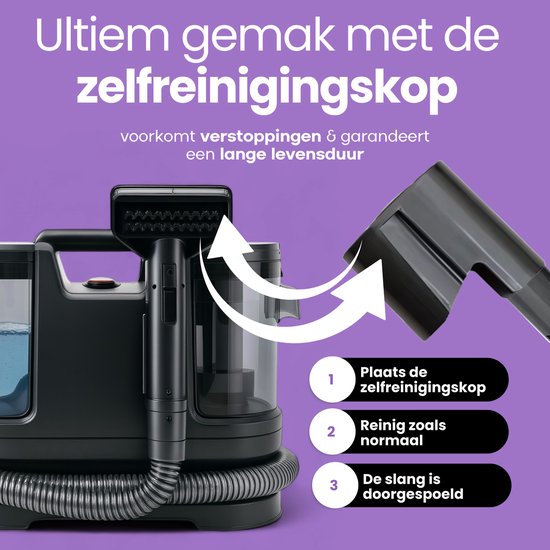 Hendriqs® 3-1 Tapijtreiniger 65°C met Anti-Verstopping Functie | Hoogste Zuigkracht in zijn Klasse - Draagbare Vlekkenreiniger Bank, Textiel, Matras - Zetelreiniger met Opzuig - Stoomreiniger - Bank Reiniger - Meubelreiniger - Reinigingsmachine