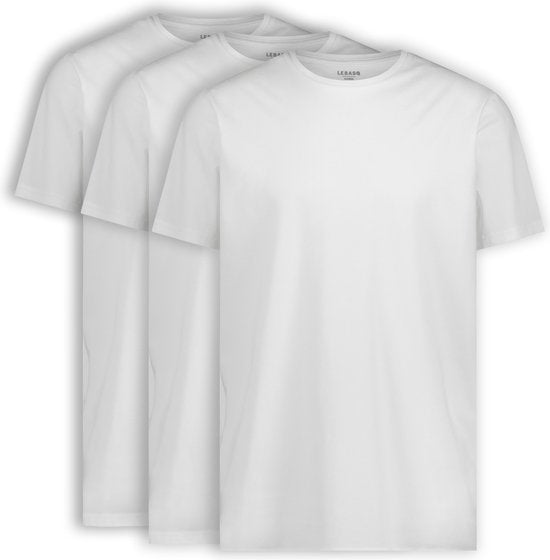 LEBASQ - Miles' T-shirt voor heren - 3 pack - Ronde Hals - Extra lang - Geschikt als Ondershirt - Wit - XXL - Katoen