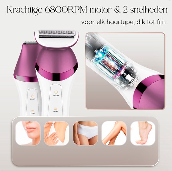 Sansbeauté® 6-in-1 Ladyshave - Gezicht - Oksels - Benen - Bikinilijn - Scheerapparaat Vrouw - Epilator - Epileerapparaat Dames - Trimmer Vrouw - Bikinitrimmer - USB Oplaadbaar