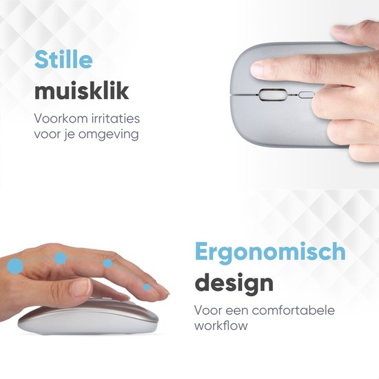 Trendfield Draadloze Muis - Oplaadbare Computermuis - Bluetooth - Ergonomische Muis met Stille Klik - Geschikt voor alle Laptops - Zilver