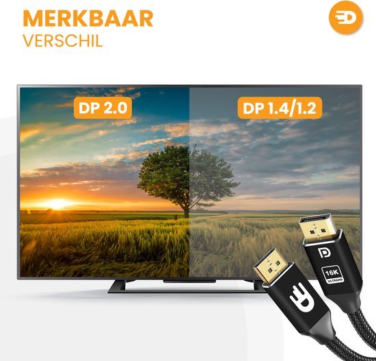 Drivv. DisplayPort Kabel 2.1 - 16K 60Hz 8K 120Hz 4K 144Hz - 80Gbps - - DisplayPort naar DisplayPort - DP Kabel - 1 meter - Zwart