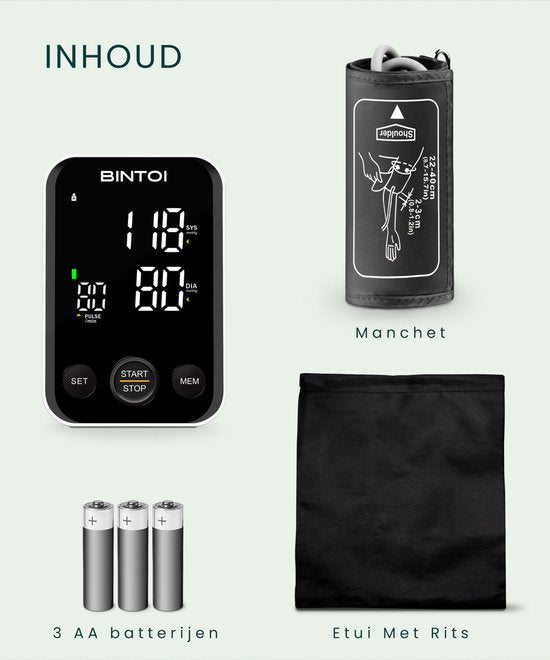 Bintoi® BX300 - Bloeddrukmeter Bovenarm - Hartslagmeter - Incl. Opbergtas en Batterijen - 2 Gebruikers