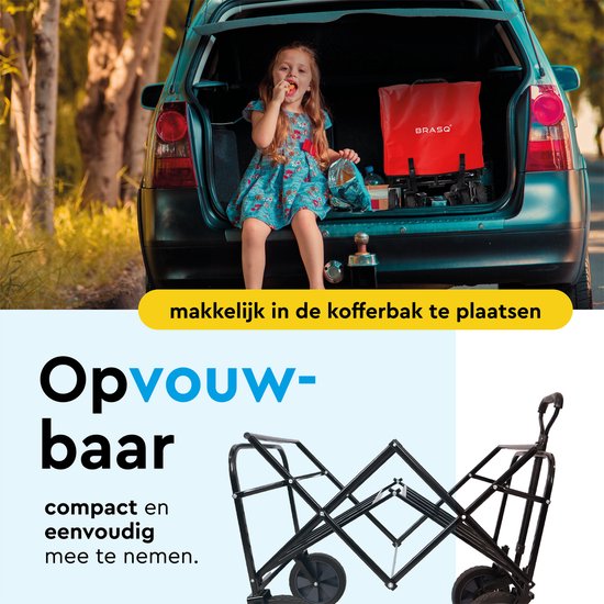 BRASQ Bolderkar Opvouwbaar - 100 Liter - 80 KG Draagkracht - Draaibare wielen mét rem - 90x51x100 CM - Verstelbare hendel - Inklapbare Bolderwagen - Compact – Rood