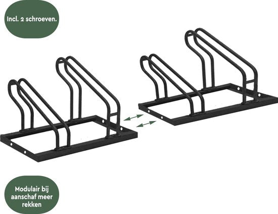 BRASQ Fietsenrek voor 2 Fietsen - Fietsenstandaard - Fietsrek - Fietsbeugel voor Vloer Inclusief bevestigingsmateriaal - Zwart