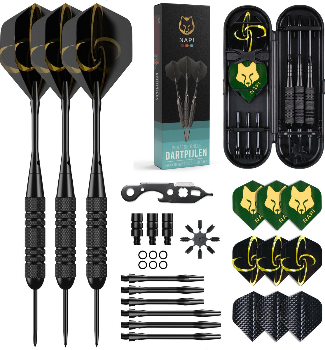 NAPI Darts - 3 Dartpijlen (40-delig) - 23/25 Gram Dartspijlen - Premium Brass Pijlen