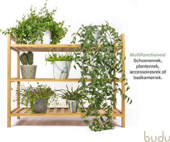 Budu Schoenenrek (3 niveaus) - Schoenenrek bamboe - Schoenenkast hout - Schoenen Organizer