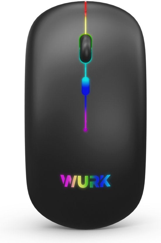 Wurk Draadloze RGB Muis – Oplaadbaar – Bluetooth 4.0 – 2.4GHz – USB – Draadloos – Computermuis – Laptop – PC – Zwart