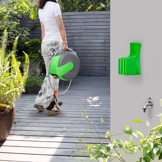 Tuinslanghaspel, 20m slang, waterslanghaspel, automatisch intrekbaar, wandslangbox, tuinslangopbergsysteem