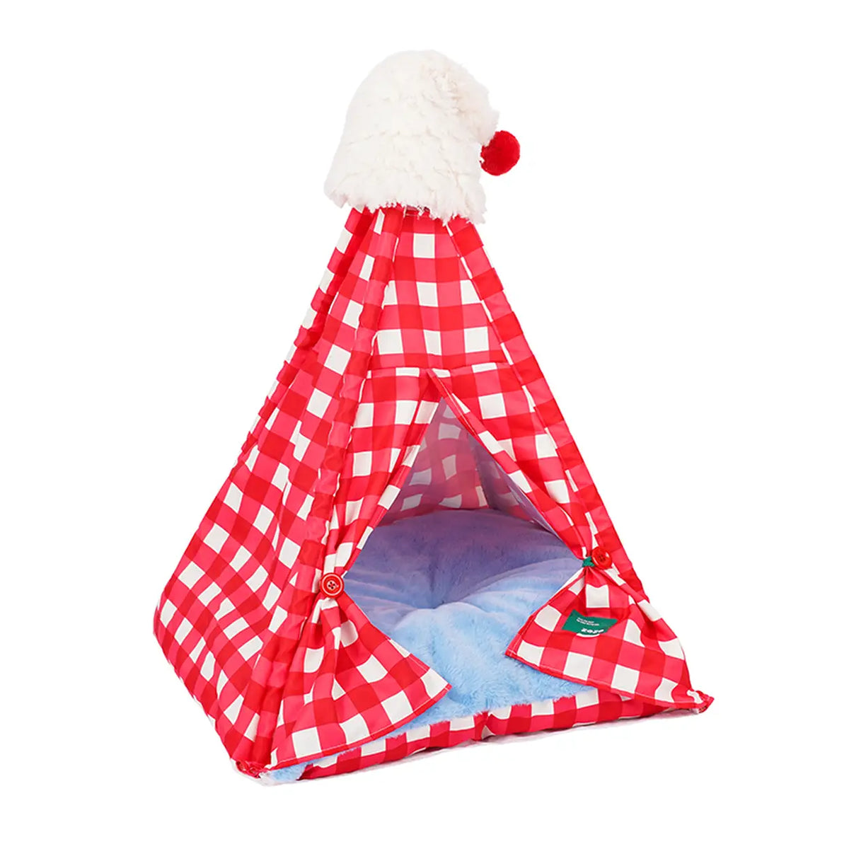 zeze huisdierentent met kerstmuts - rood-wit geruit - 60 × 60 × 78 cm