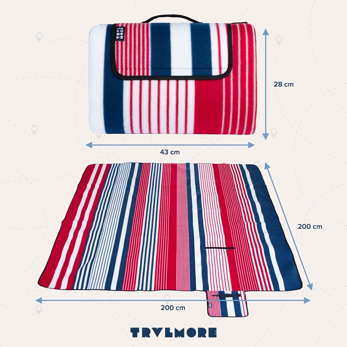 TRVLMORE XXL Opvouwbaar Picknickkleed - Buitenkleed - Waterdicht - Gewatteerd - 200x200 cm