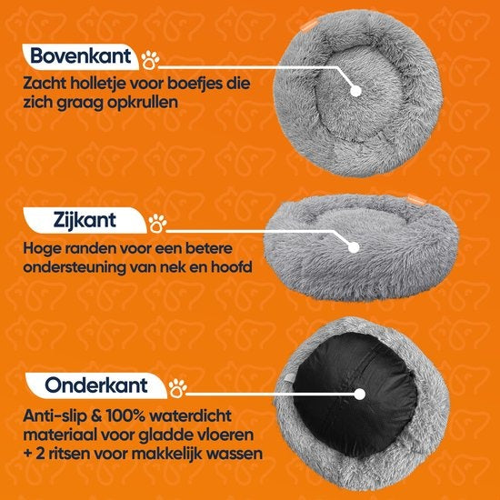 Happysnoots Donut Hondenmand 120cm - Extra Groot - Fluffy - Luxe Hondenbed - Dog Bed - Wasbaar - Grijs
