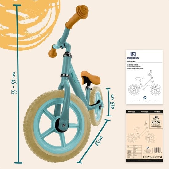 LifeGoods KiddyCruiser Loopfiets - 2 jaar - Jongens en Meisjes - Balance Bike - Mintgroen