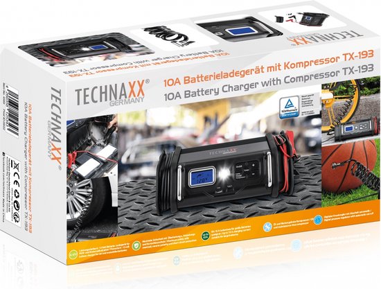 Technaxx TX-193(4999) 10A Acculader met compressor - Lc display - LED verlichting - USB - Zwart