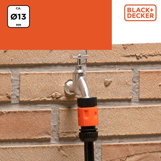 BLACK+DECKER Tuinslang Snelkoppeling - 1/2'' - ⌀13 mm - Kunststof - Zwart/ Oranje