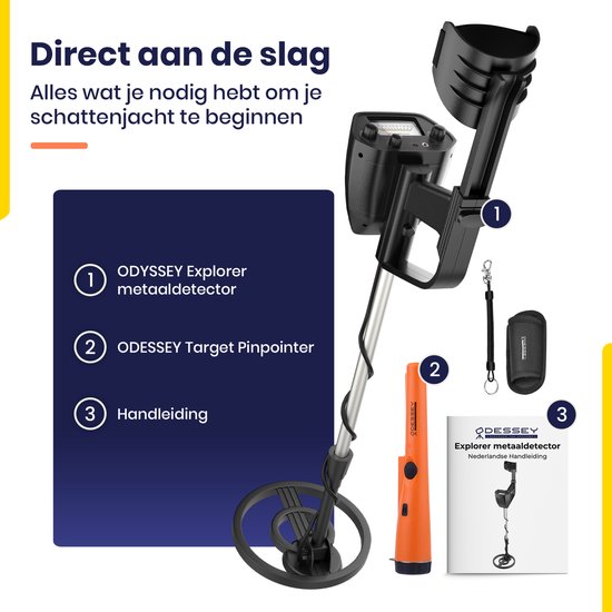 ODESSEY Metaaldetector - met Pinpointer - Kind - Volwassen - Professioneel - Explorer - Zwart