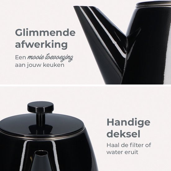 Vaja® Theepot Juliette met Filter - Dubbelwandig -Theekan 1.0L - Glimmend Zwart