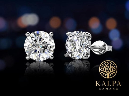 Yolora Dames Oorbellen - Ronde Kalpa Camaka Kristallen - Zilverkleurig - 18K Witgoud Verguld - Vrouwen Oorknoppen Zilver - Oorknopjes - Sieraden - Luxe Giftbox - Geschenkdoos - Cadeau doos - Exclusieve Geschenkverpakking - Mooie Cadeauverpakking