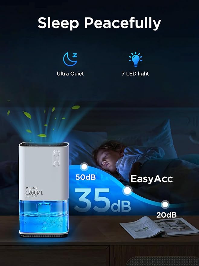 Easyacc Luchtontvochtiger - 1200ml - Elektrisch - Stil - LED - Wit