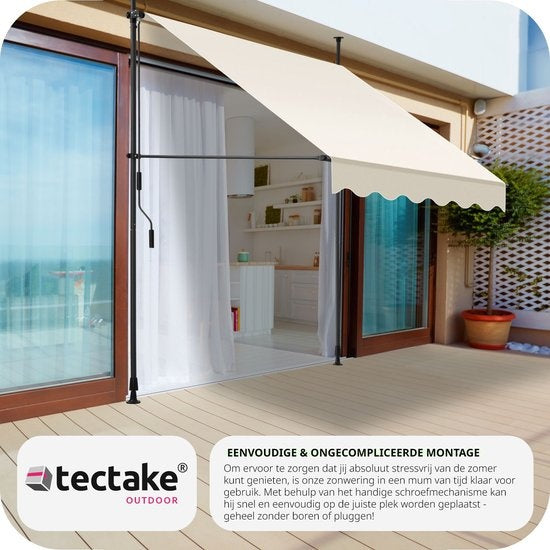 tectake - klemluifel - Zonnescherm – Zonneluifel - Verstelbaar - Klem-zonwering - Zonnescherm Balkon - 150 x 180 cm - beige - zonwering - 404954