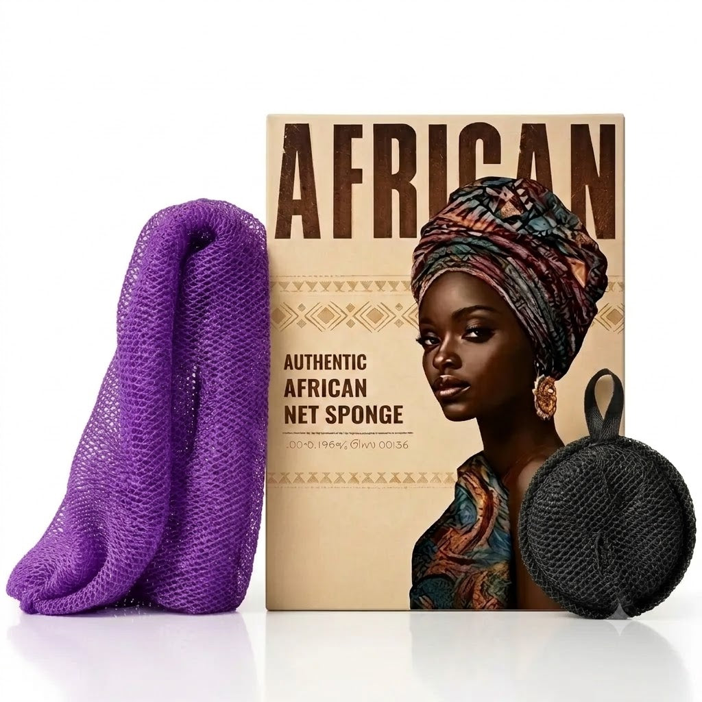 Afrikaanse netspons kit-90 g- 1 paarse spons en zwarte gezichtsscrub