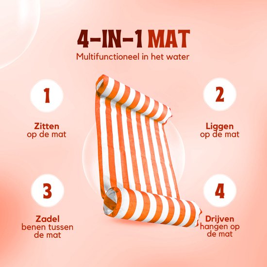 Travelly - Luxe Waterhangmat - Hangmat - Luchtbed - Luchtmatras Zwembad - Waterspeelgoed - Water hangmat - Oranje