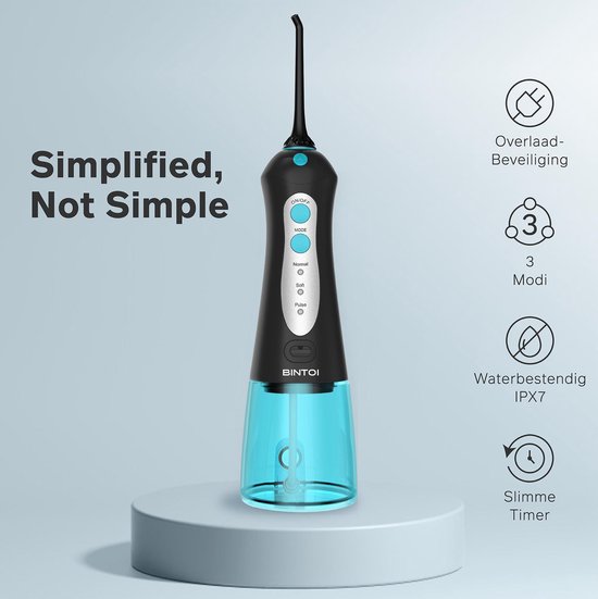 Bintoi® iSonic F500 - Waterflosser - Professionele Monddouche - Flos voor Beugels - Flosapparaten - 3 Standen en 4 Opzetstukjes - IPX7 Waterdicht - Incl. Reistas Cadeau