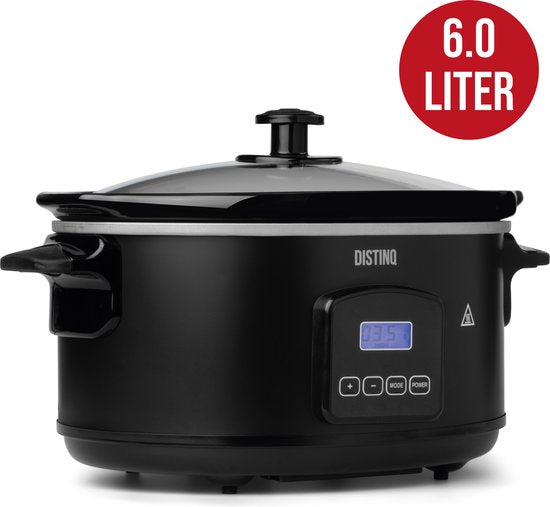 DistinQ Digitale Slowcooker 6 liter met Timer – Keramische binnenpan - Timerfunctie - Warmhoudfunctie