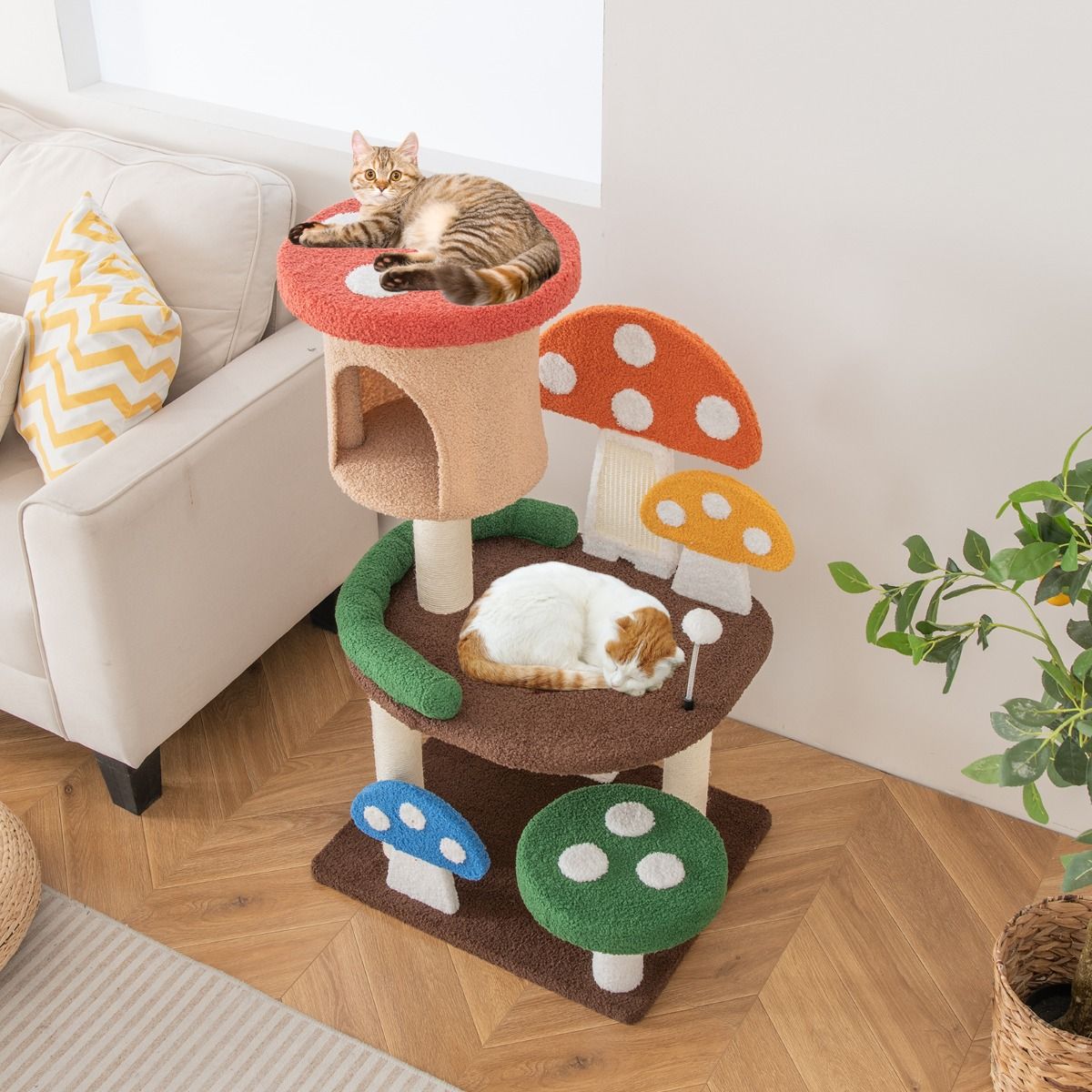 Coast Meerlaagse Kattenkrabpaal - Paddenstoeldesign - Interactief Speelballetje - 59 x 48 x 102 cm