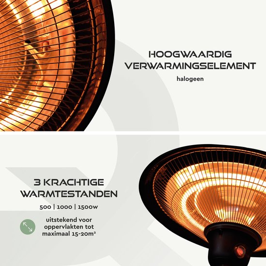 BRASQ Elektrische Terrasverwarmer Hangend PHC100 - Infrarood Heater 1500W - met Afstandsbediening - 3 warmtestanden - Voor binnen en buiten - Spatwaterdicht - Zwart