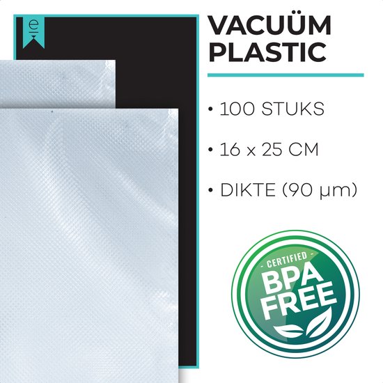 Vacuümzakken Voedsel - 16x25 cm - 100 stuks - Vacumeerzakken - Sous Vide Zakken - Vacuümzakken Met Microstructuur - Vacuüm Opbergzakken - BPA Vrij