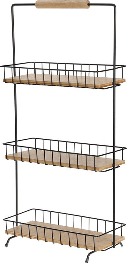 Keukenrek met 3 Schappen - 58 cm hoog - Keuken Etagere - metaal en bamboe