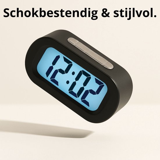 JAP AP17 digitale wekker - Stevige alarmklok - Met snooze en verlichtingsfunctie - Beschermhoes van rubber - Zwart