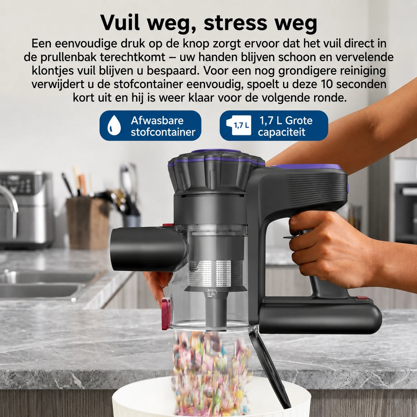 Monsga ME03 Draadloze Steelstofzuiger - 550 W - 55 kPa - 55 Min Looptijd - 1,2 kg - Anti-Klit Borstel - Afneembare Accu - Groen Detectielicht