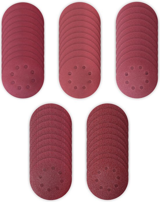 VONROC Schuurpapier set 125mm – 50 stuks – Voor excentrische schuurmachines - Klittenbandbevestiging