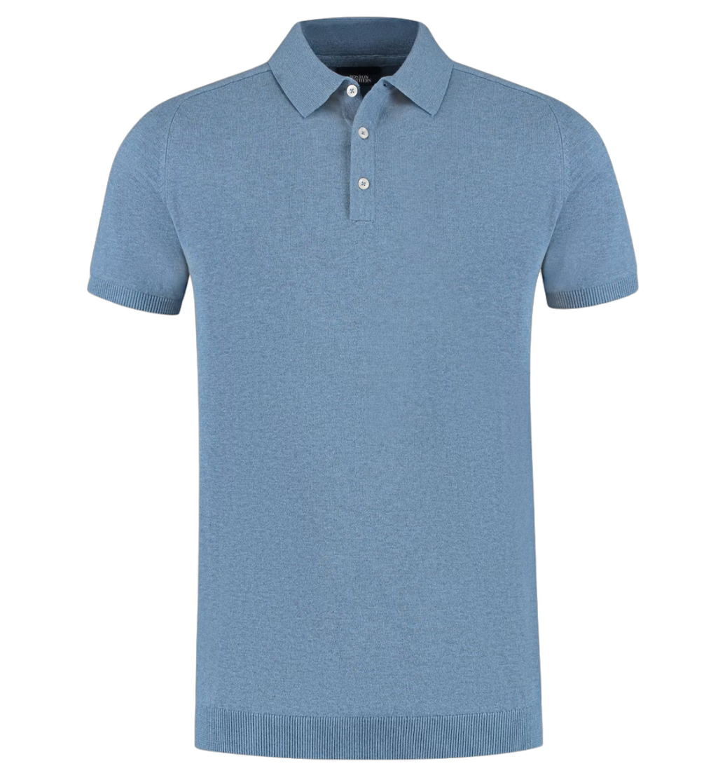 Boston Brothers Gebreid Poloshirt Heren - Blauw - Maat XL