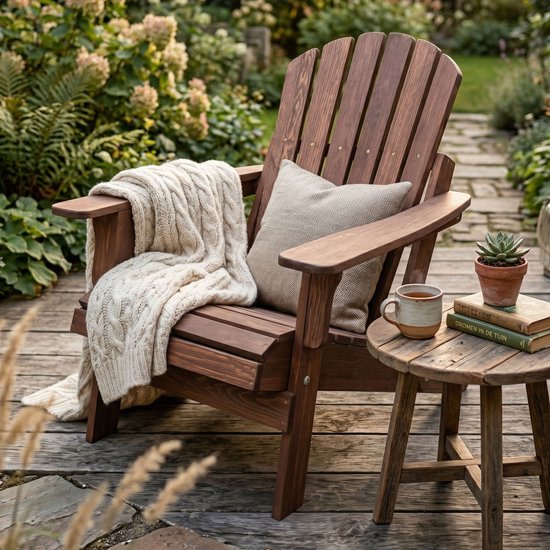 AXI Rosalie Adirondack Stoel Coffee – Houten loungestoel met armleuningen – Opklapbaar - Hoge rugleuning - Tuinstoel – 75,5 x 86,5 x 85 cm – FSC 100% Hemlockhout