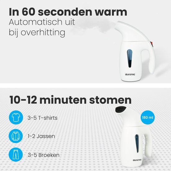 Auronic Kledingstomer - Stoomapparaat - Handstomer voor Kleding en Meubilair - 180ml - Steamer - Wit
