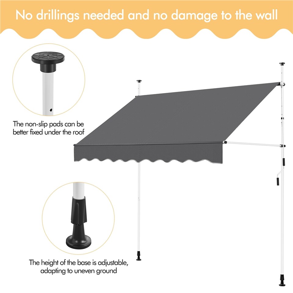 Yaheetech Klemzonnescherm Donkergrijs – Handmatig Uittrekbaar – 250 x 120 cm – Hoogte 210-300 cm